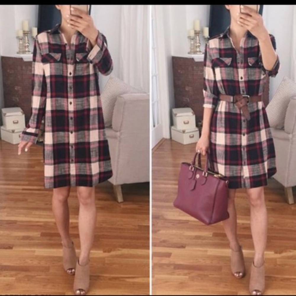 Caslon Long Sleeve Plaid Dress